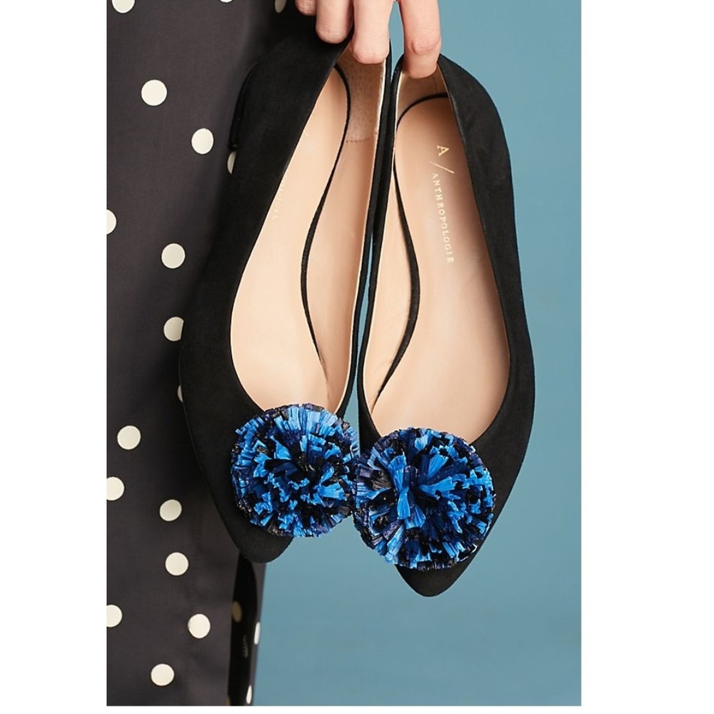 - Anthropologie Raffia Pom Flats new
